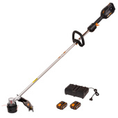 WORX 40V Триммер аккумуляторный WG185E, бесщеточный, 38 см, комплект с 2 АКБ 4 Ah и ЗУ WORX