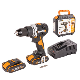 WORX 20V Дрель-шуруповерт ударная аккумуляторная WX352 с 2 АКБ 2Ач, ЗУ 2А, кейс WORX