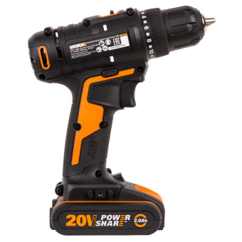 WORX 20V Дрель-шуруповерт аккумуляторная WX100.2 комплект с 2 АКБ 2 Ah и ЗУ, сумка WORX
